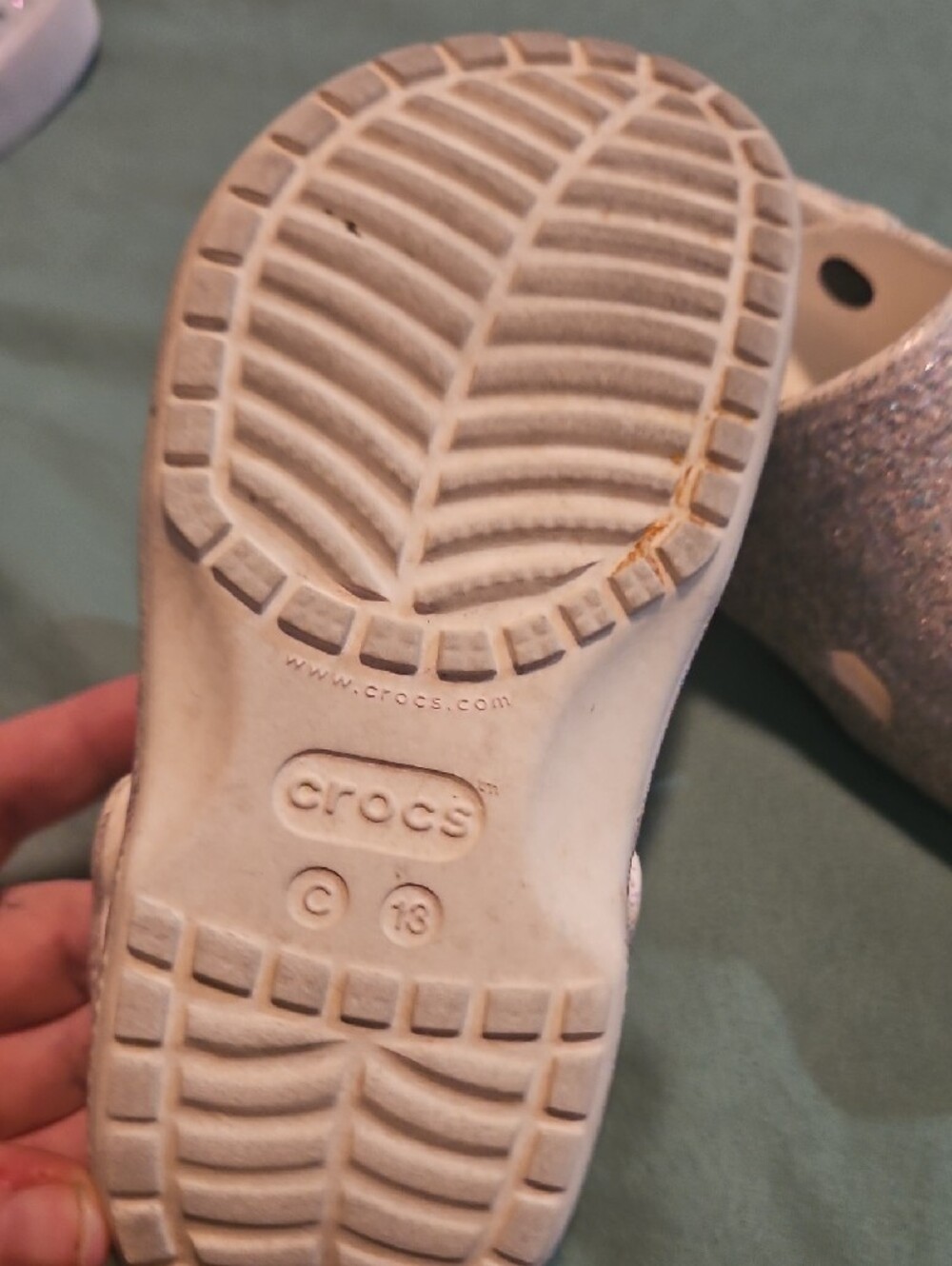CROCS Kids Glitter Clogs - White Eith Silver Sparkle - Picture 2 of 4